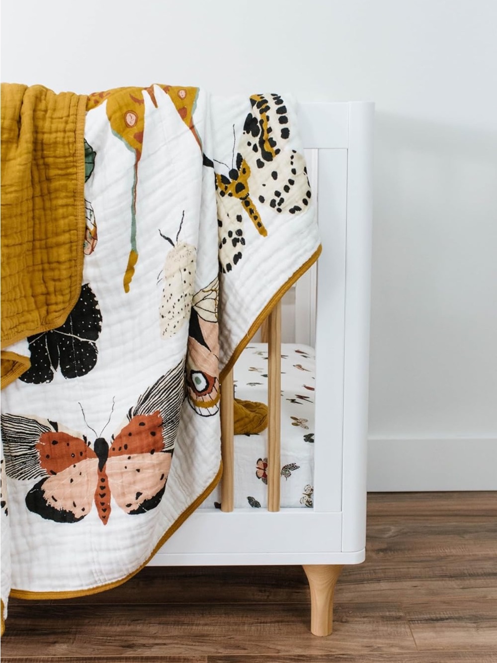 Clementine Kids Butterfly Print Quilt with Mustard Trim - Nursery Bedding